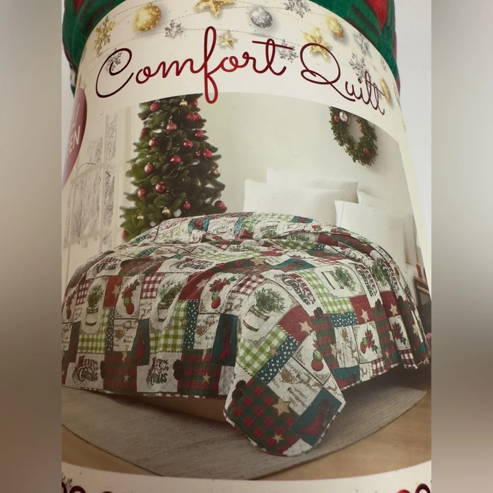 Oeko Tex Holiday Blanket - Green‎ and Red Merry Christmas Full/Queen 86”x86”